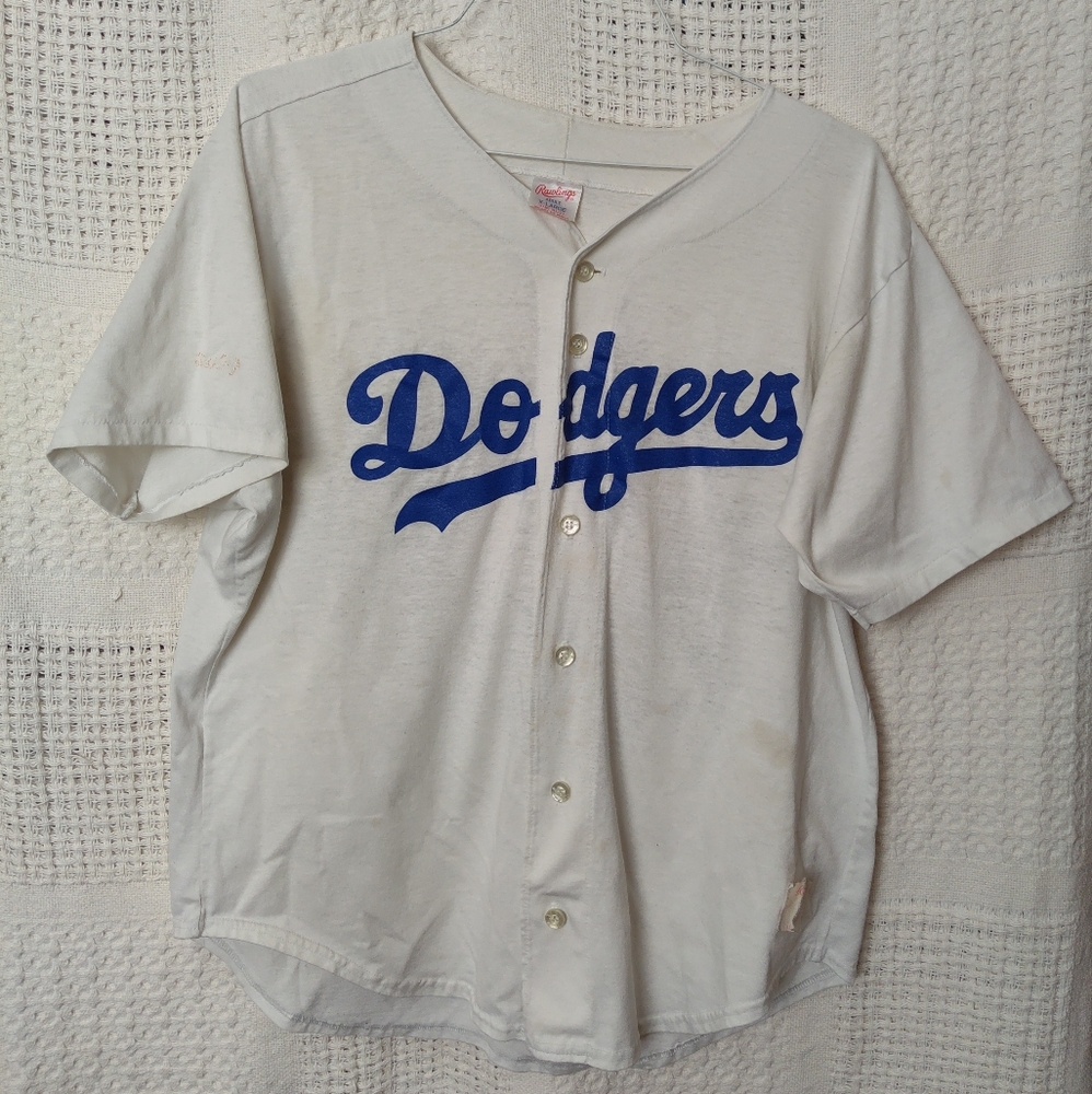 Vintage Rawlings Los Angeles Dodgers Blank Jersey Adult X Large White USA Made